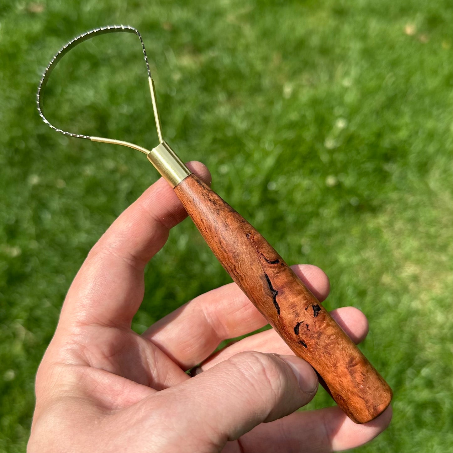 Red Oak Burl Asymmetrical Arc Loop Sawblade Rake