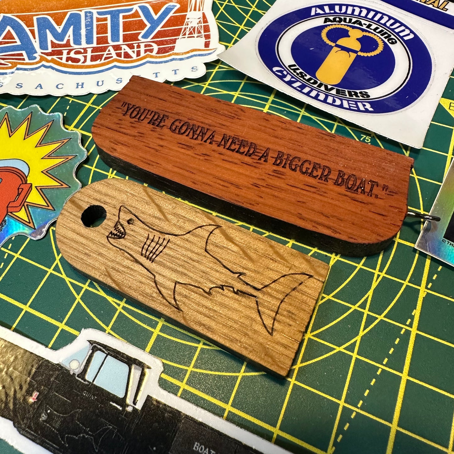 Wooden ORCA & Quint Transom Keyrings Keychain Set