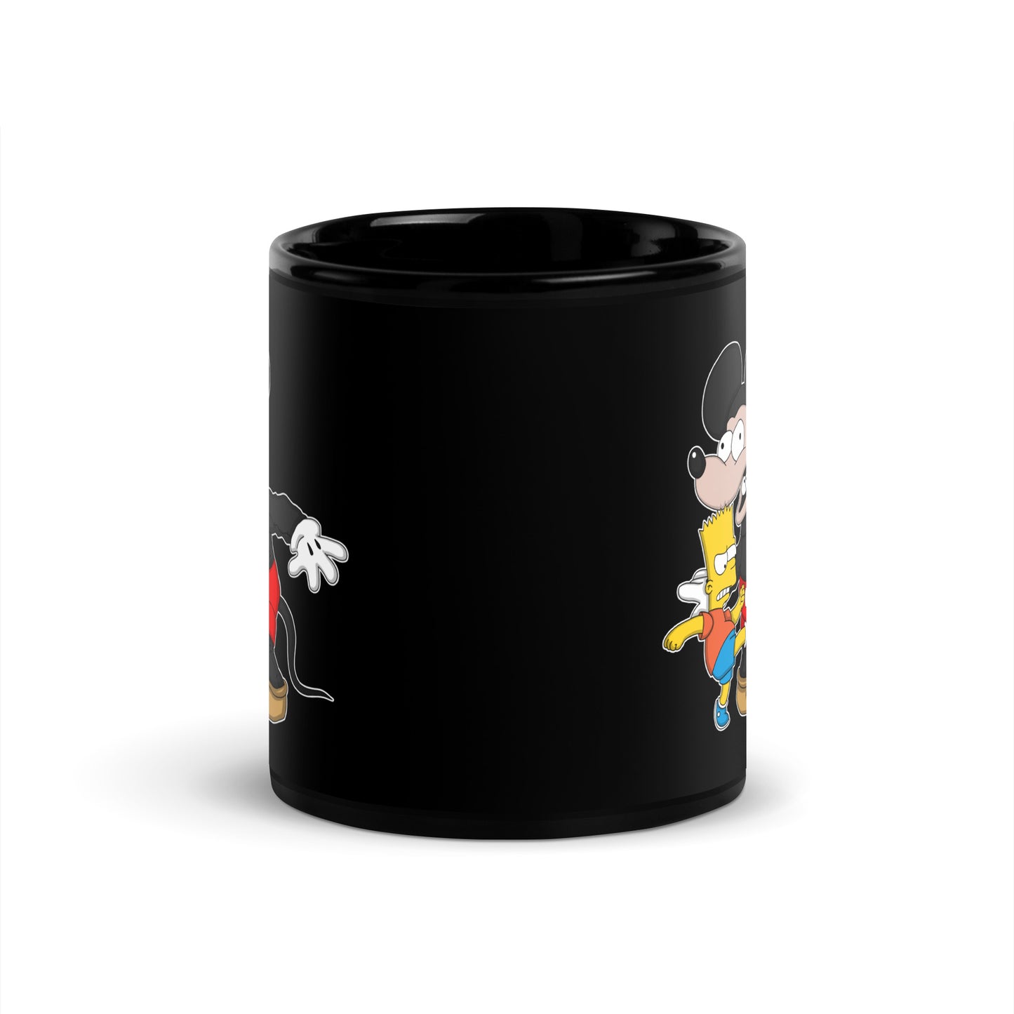 Bart Kicking Mickey In The Crotch Black Glossy Mug