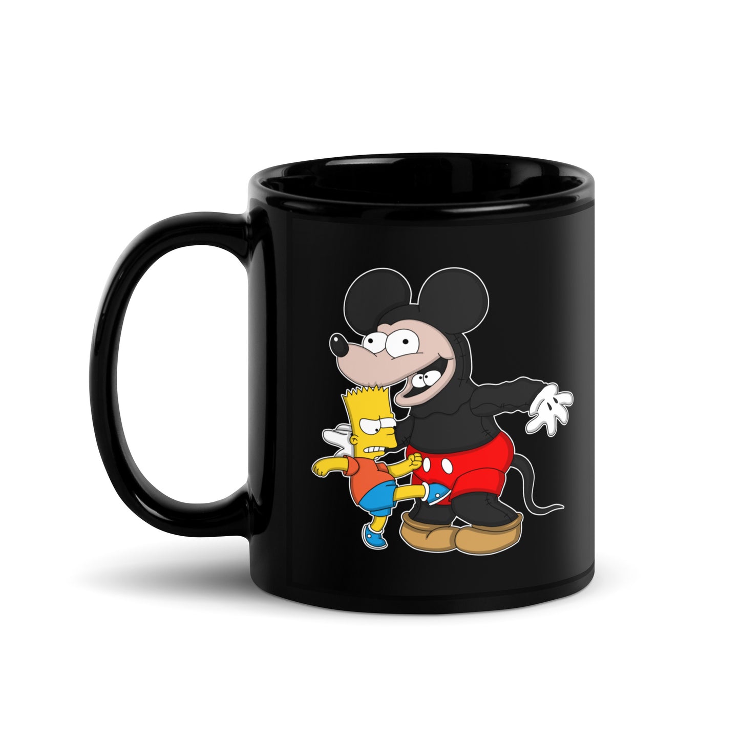 Bart Kicking Mickey In The Crotch Black Glossy Mug