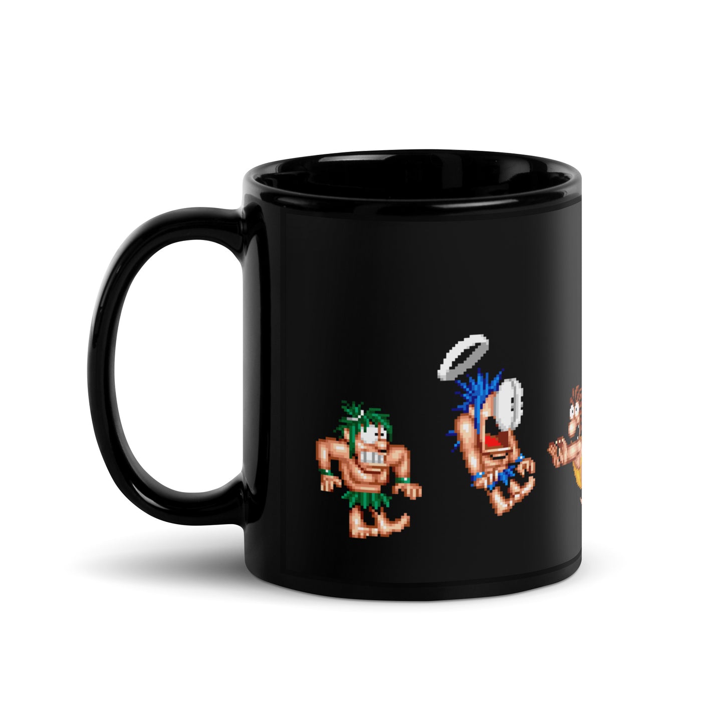 Caveman Ninja Joe & Mac Arcade Inspired Black Glossy Mug