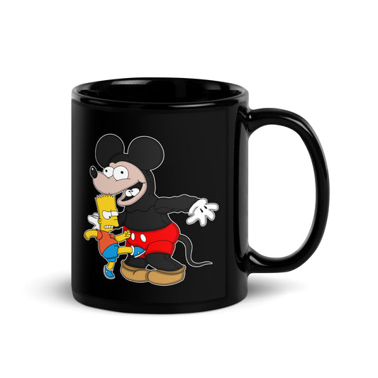 Bart Kicking Mickey In The Crotch Black Glossy Mug