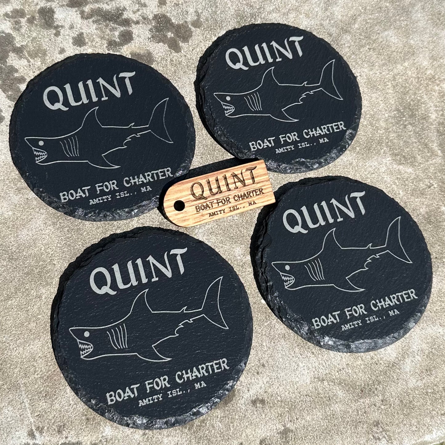 “Quint - boat for charter” JAWS inspired coaster set