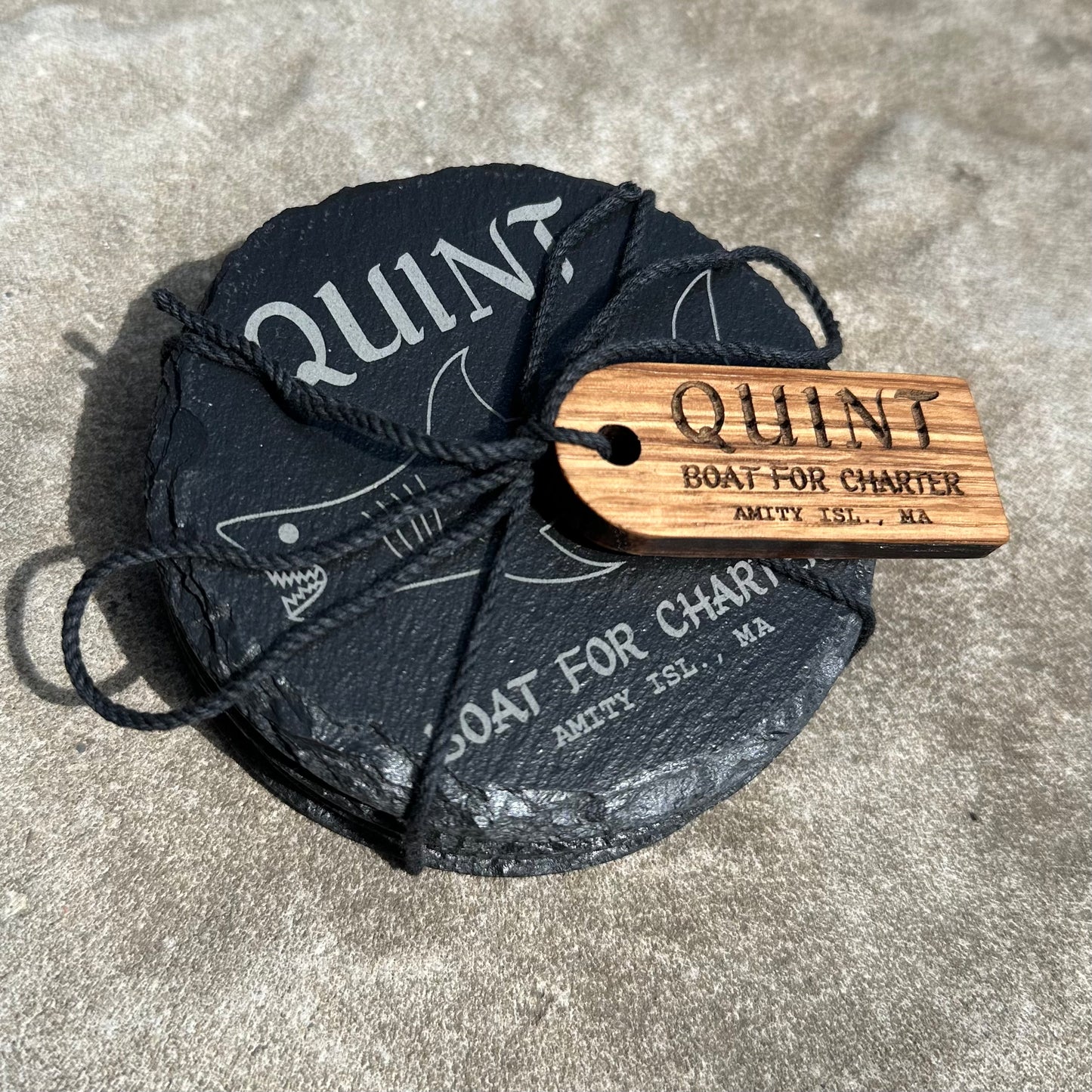 “Quint - boat for charter” JAWS inspired coaster set