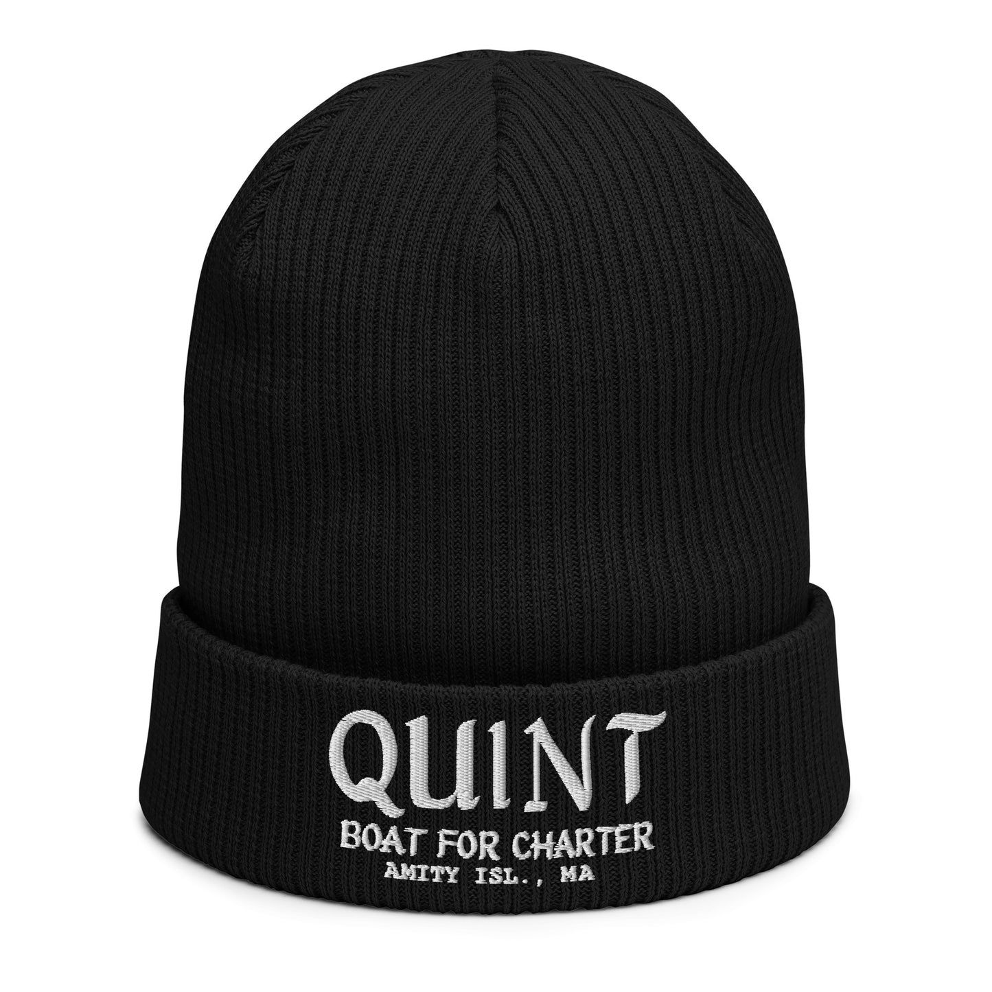 JAWS Inspired "Quint Boat For Charter" Organic ribbed beanie
