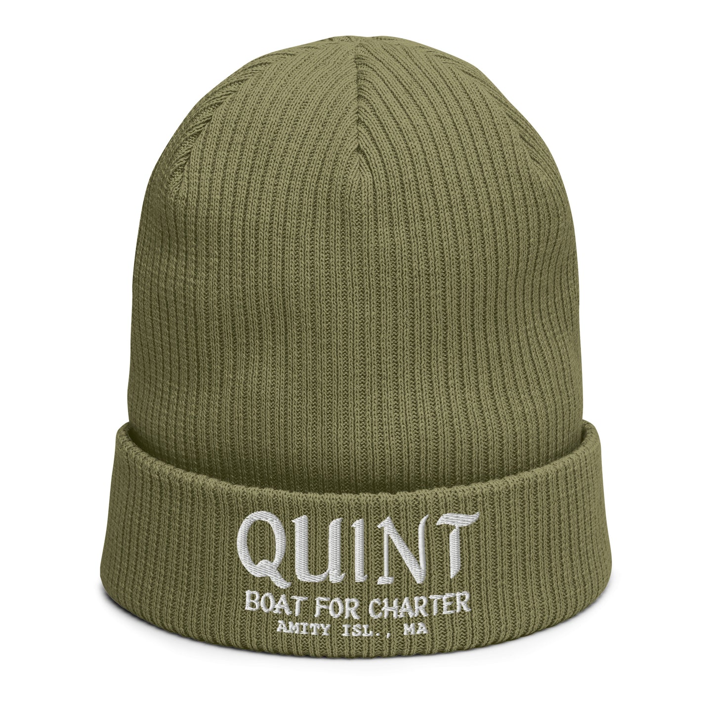 JAWS Inspired "Quint Boat For Charter" Organic ribbed beanie