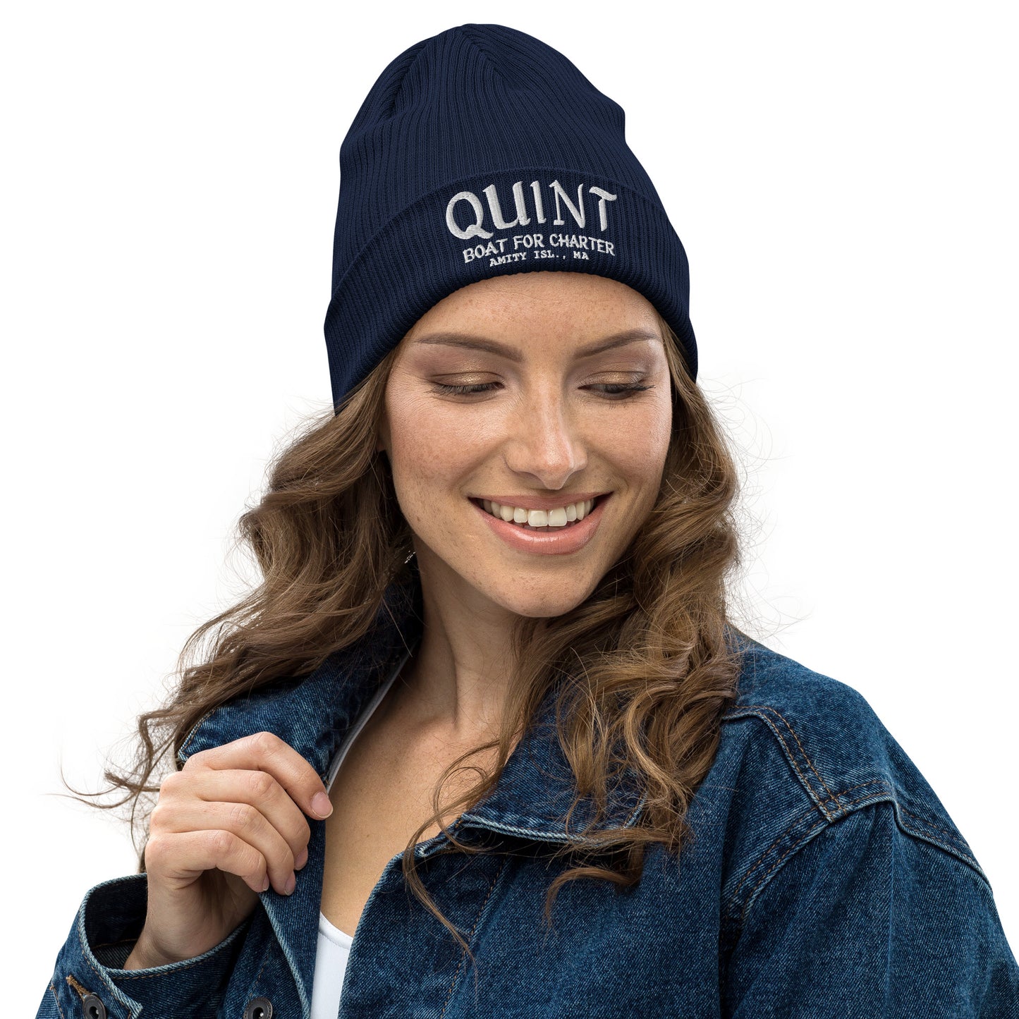 JAWS Inspired "Quint Boat For Charter" Organic ribbed beanie