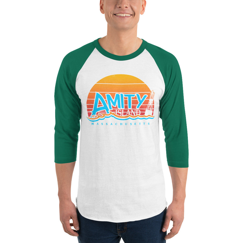 Amity Island JAWS Inspired 3/4 sleeve raglan shirt