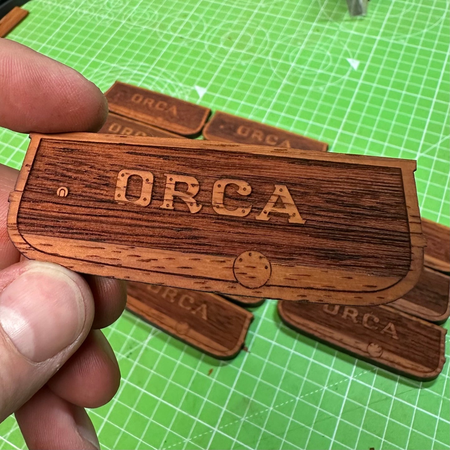 Wooden ORCA Transom Keyring Keychain