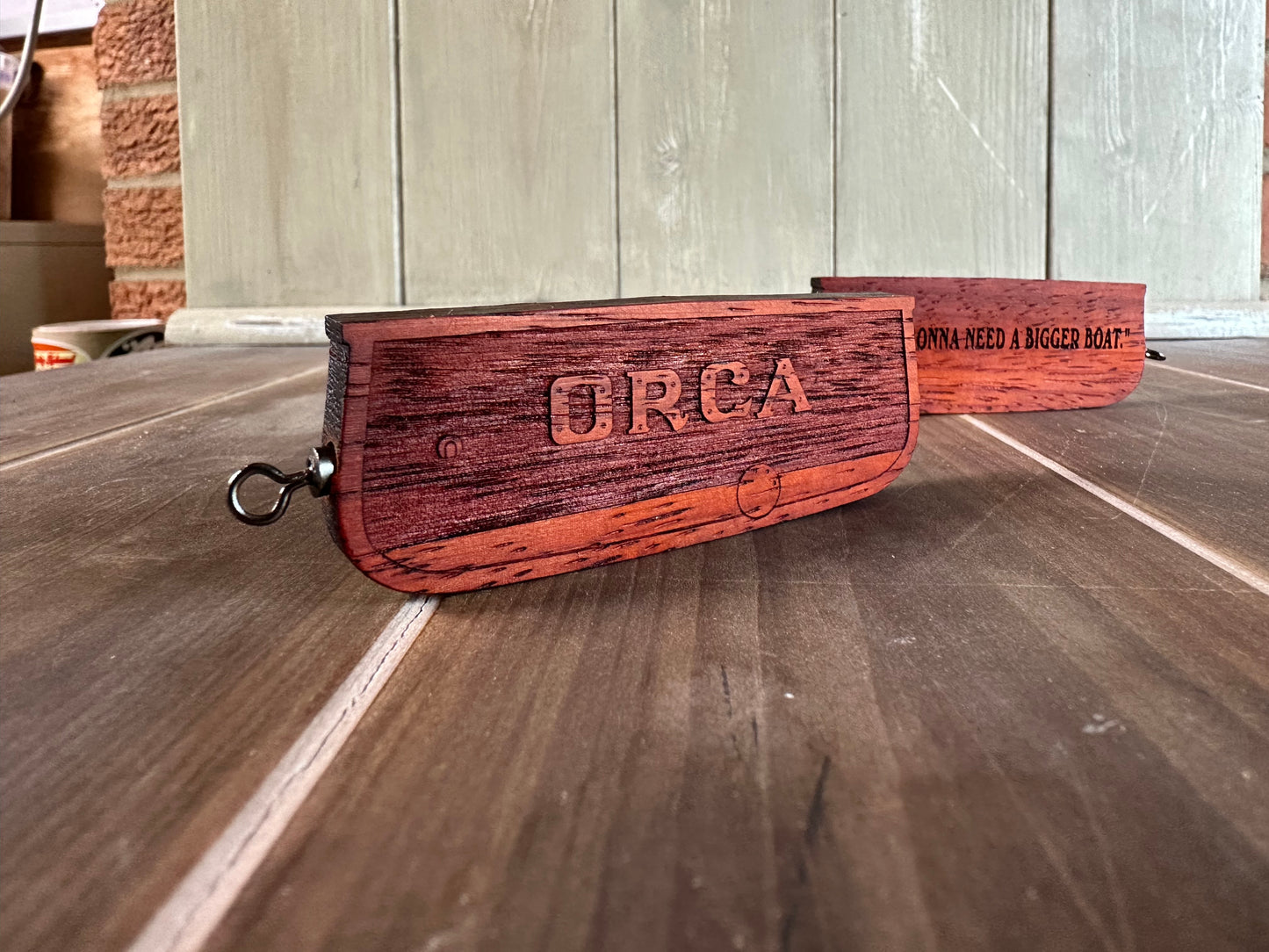 Wooden ORCA Transom Keyring Keychain