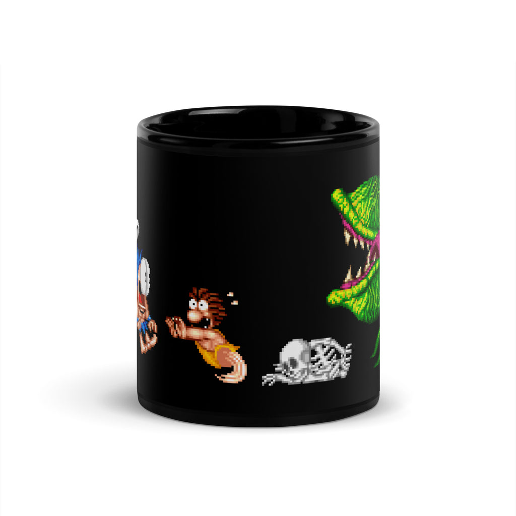 Caveman Ninja Joe & Mac Arcade Inspired Black Glossy Mug