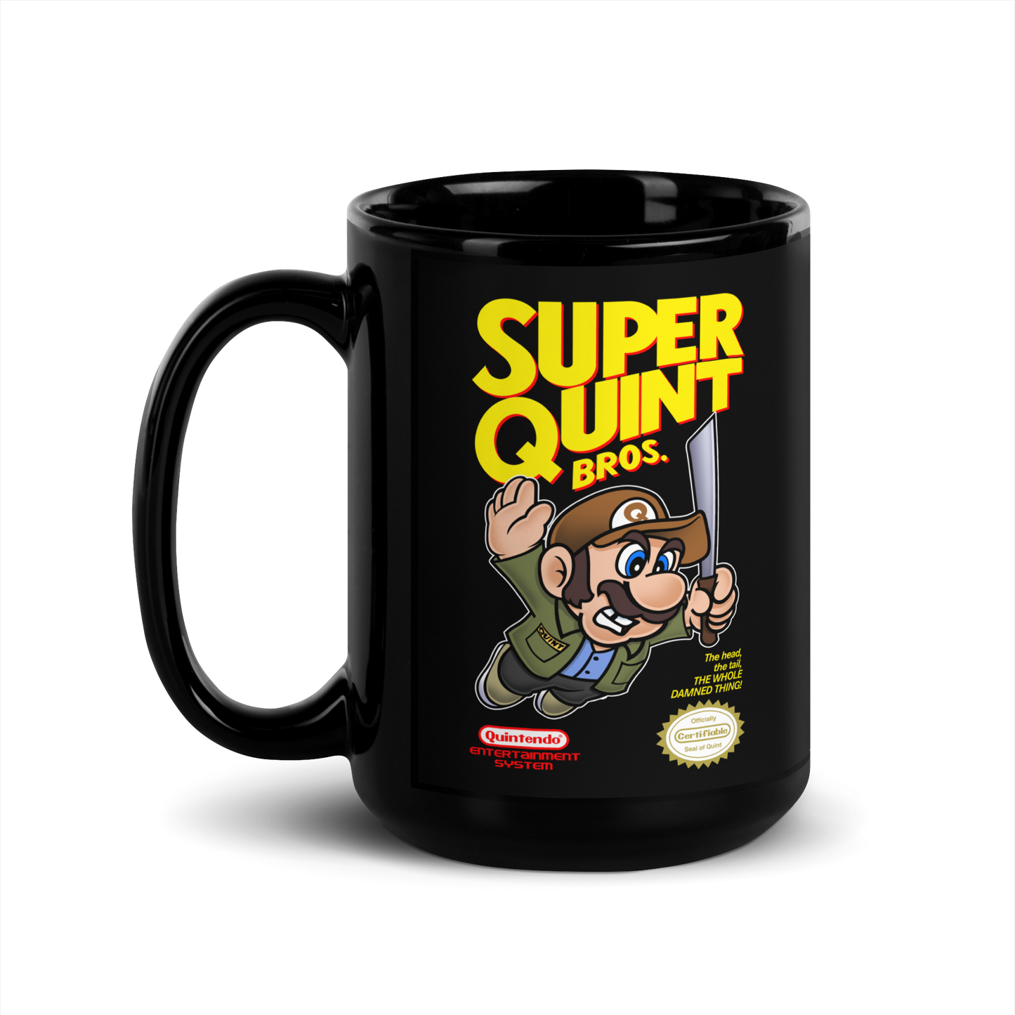 Super QUINT Bros - JAWS Inspired Black Glossy Mug