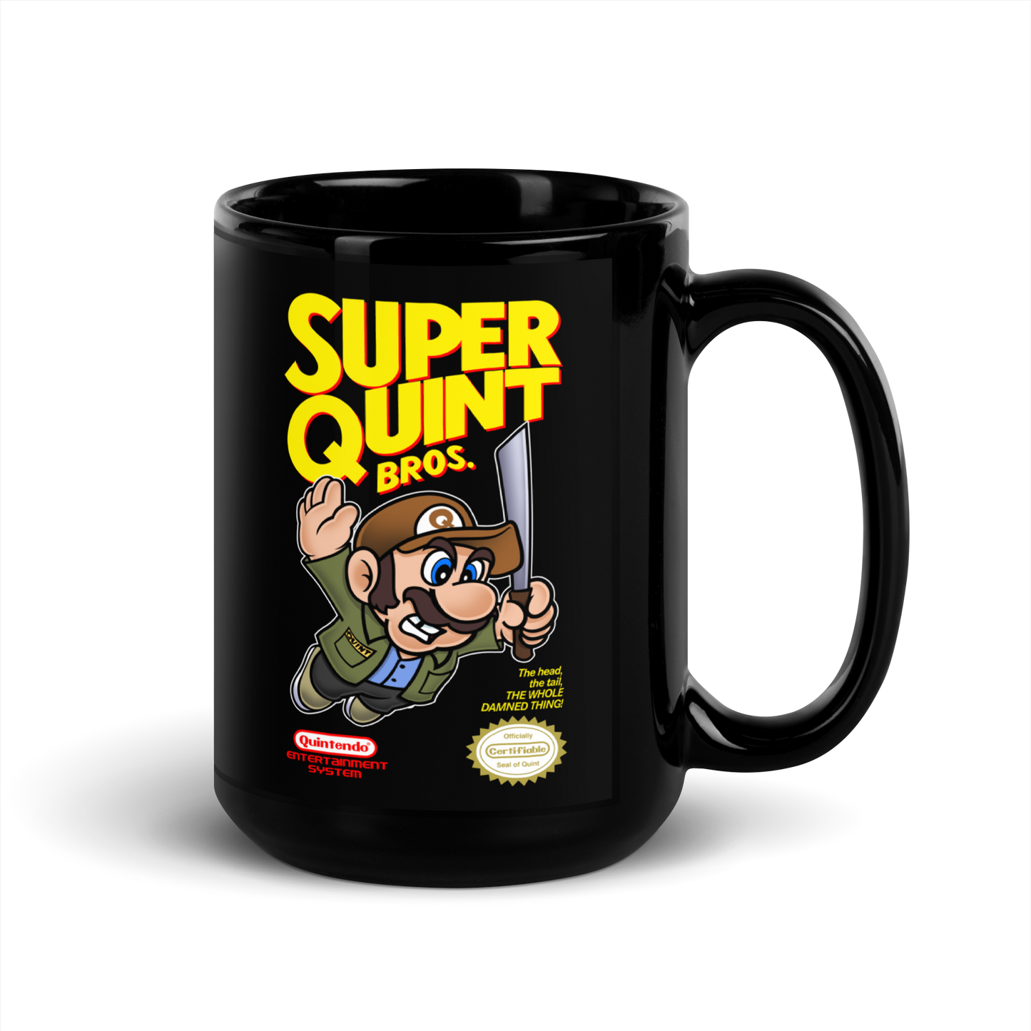 Super QUINT Bros - JAWS Inspired Black Glossy Mug