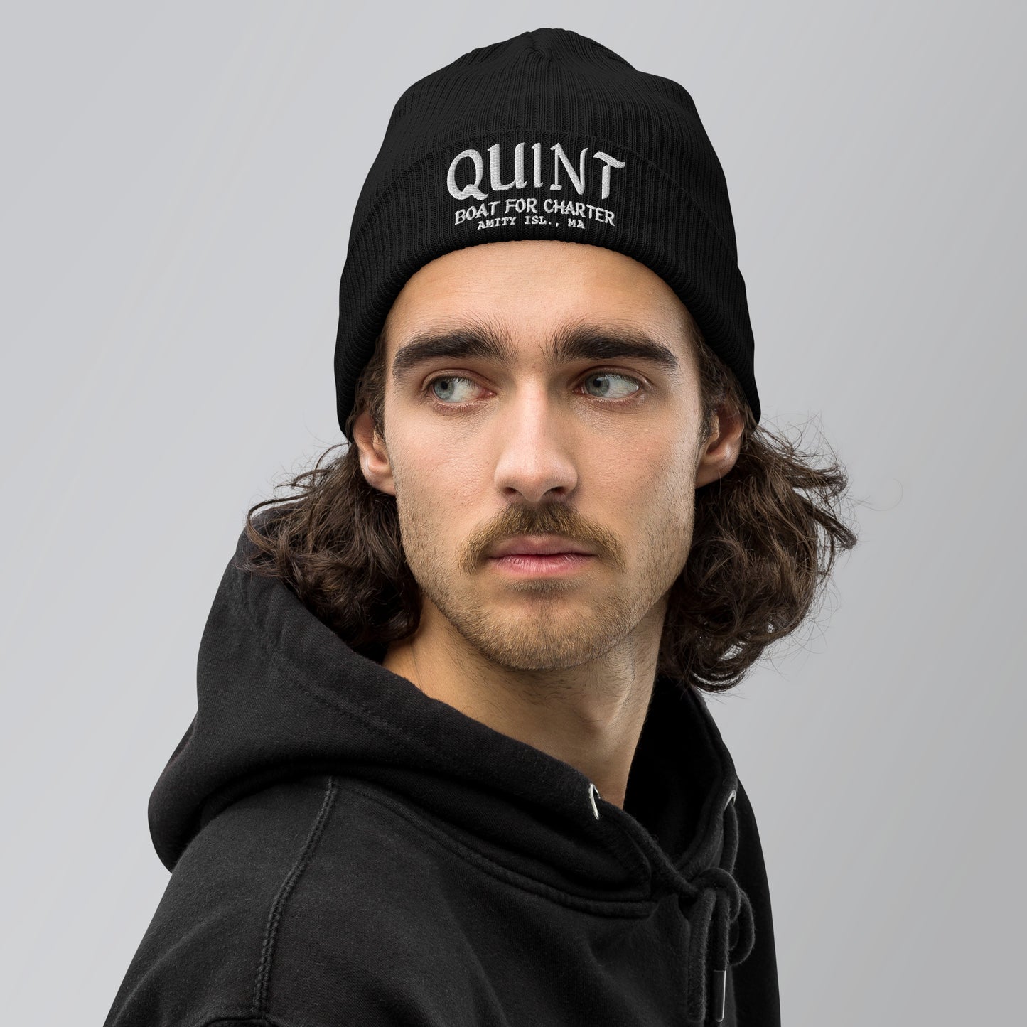 JAWS Inspired "Quint Boat For Charter" Organic ribbed beanie
