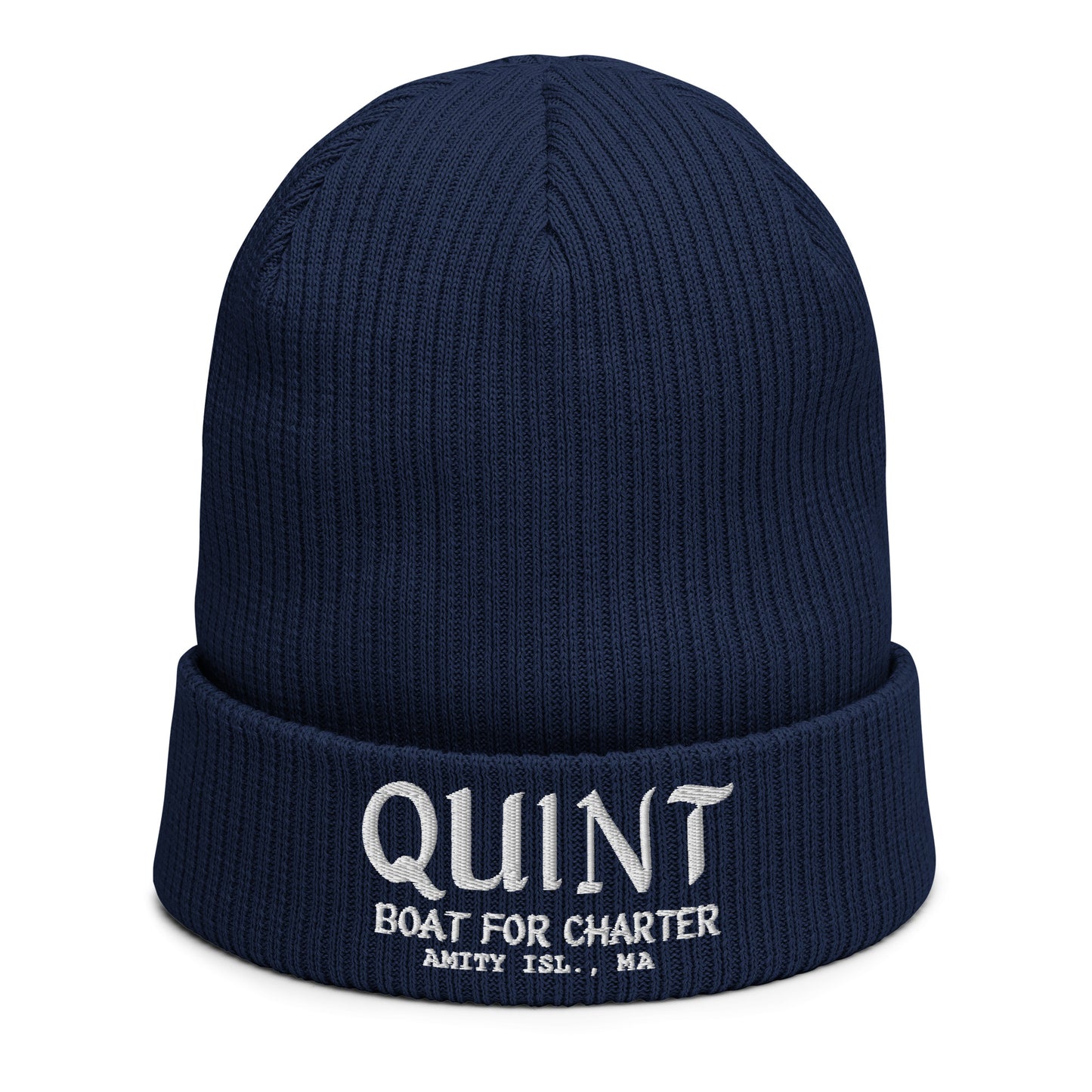 JAWS Inspired "Quint Boat For Charter" Organic ribbed beanie